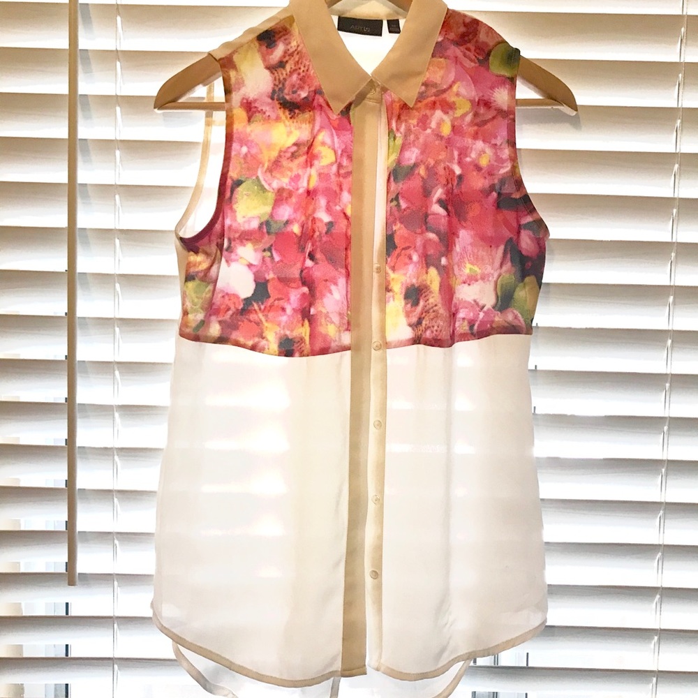 Floral sheer white blouse
